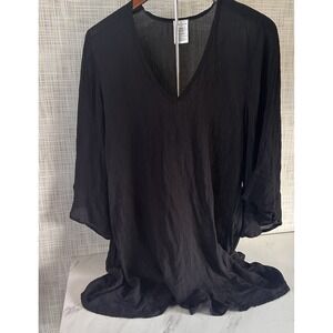 Anne Cole Dress Rayon Black Swim Cover Up XS Women's XSmall Sleeve Ruffle BxNN